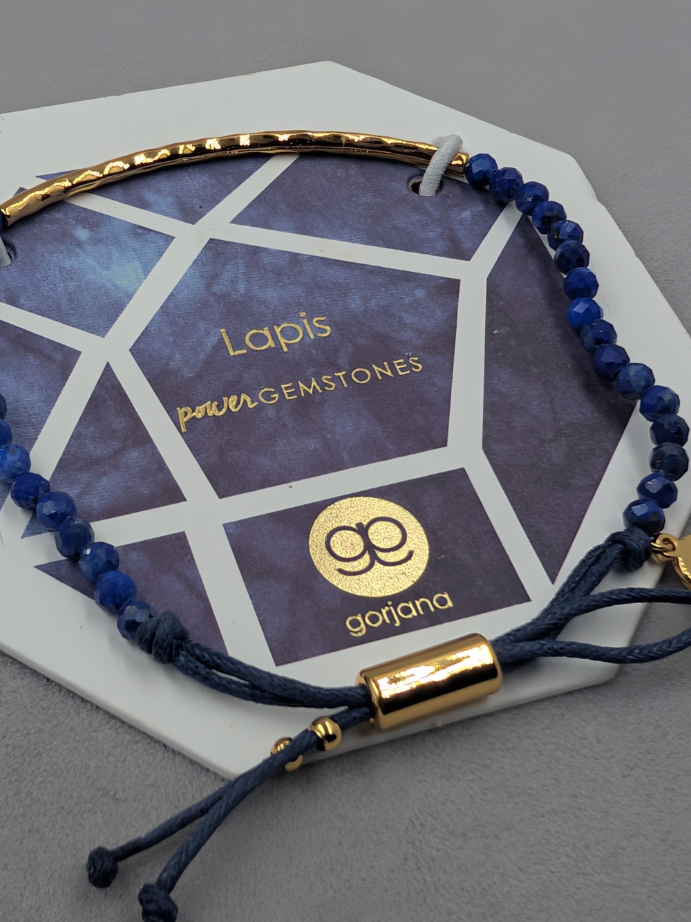 NWT Gorjana Lapis Power Gemstone Gold-Tone Hammered Bar Slider Bracelet 0023